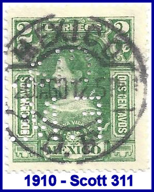 Ferrocarril Mexicano 1910 perfin